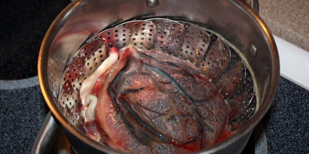 This is a human placenta in a pot and steamer.