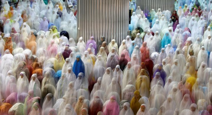Muslims attend the Ramadan tarawih prayer in Jakarta, Indonesia.