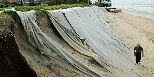 In Old Bar Beach, NSW councils tried draping felt to slow coastal erosion.
