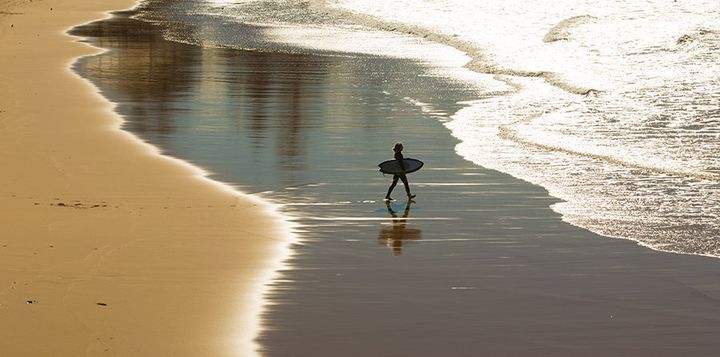 A surfer dives in despite storm debris warnings at Collaroy beach.