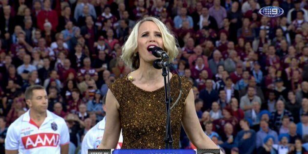 Karen Jacobsen, the voice of Siri, sings the National Anthem