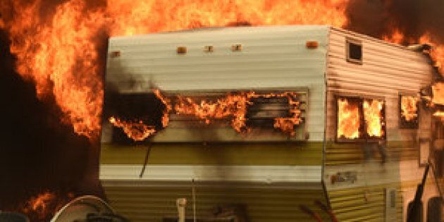 Flames from the Erskine Fire engulf a trailer near Weldon, California, U.S. June 24, 2016. REUTERS/Noah Berger