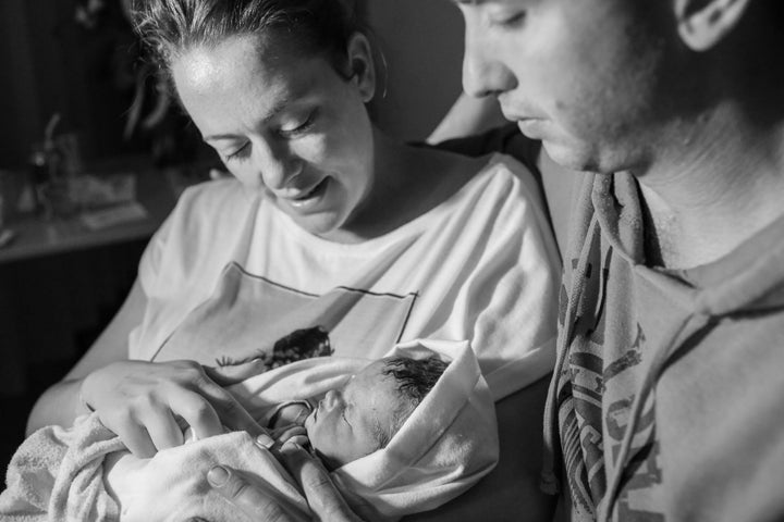 Claire Foord with husband Brad Heath the day Alfie was stillborn.