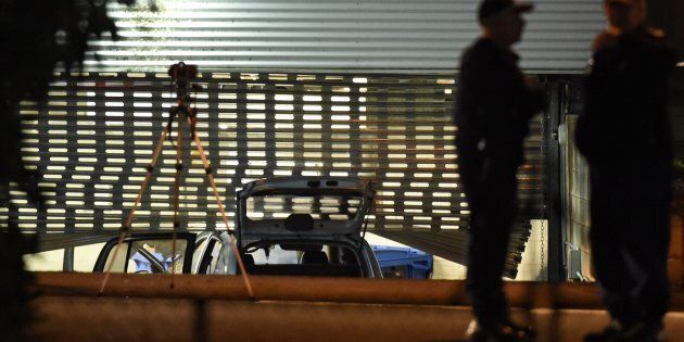 The car, driven into the car park of Merrylands police station.