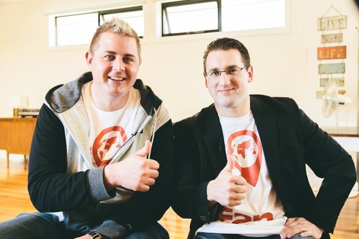 Joel Anderson, left, and Daniel Charlesworth are still working full time jobs while they develop Fan App, which hooks up like-minded people (but not in a romantic fashion).