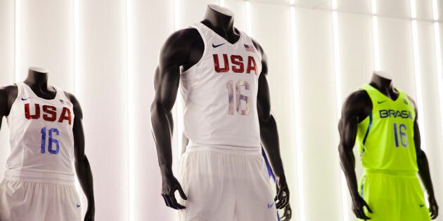 The USA and Brazil basketball uniforms featuring typography designed by Melbourne's SouthSouthWest.