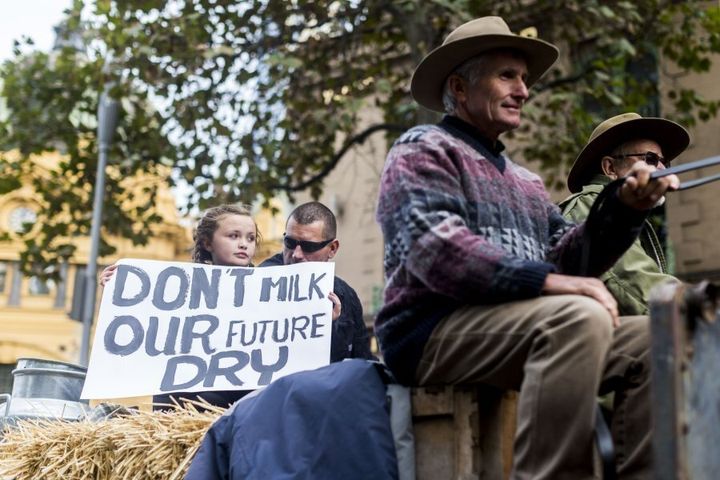 Dairy farmers protest in Melbourne in May, months before the dairy crisis became more extreme.