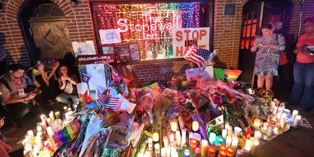 NEW YORK, NY - JUNE 13: Items Left in Front of Stonewall Inn In Remembrance of the Casualties of the Orlando Massacre on June 13, 2016 in New York City. (Photo by Prince Williams/WireImage)