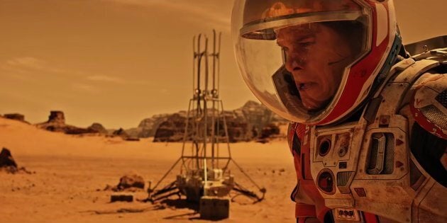 Actor Matt Damon in a scene form The Martian, a film about a man who survives after being left behind on Mars