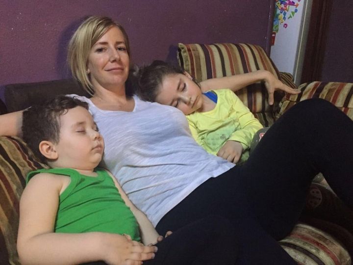Sally Faulkner with her children, Lahela and Noah, in Whittington's safe house on the night of their "recovery" from their grandmother on the streets of Lebanon.