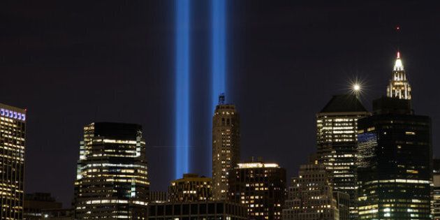 NEW YORK, NY - SEPTEMBER 11: The 'Tribute in Light' illumiinates the skyline of Lower Manhattan as seen from the Brooklyn Heights Promenade, September 11, 2016 in New York City. Throughout the country services are being held to remember the 2,977 people who were killed in New York, at the Pentagon and in a field in rural Pennsylvania. (Photo by Drew Angerer/Getty Images)