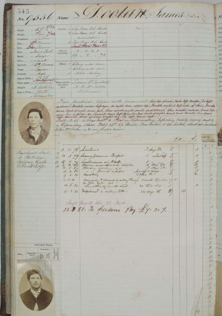 Jack Doolan's criminal register which features in the Wild Colonial Boys exhibition.