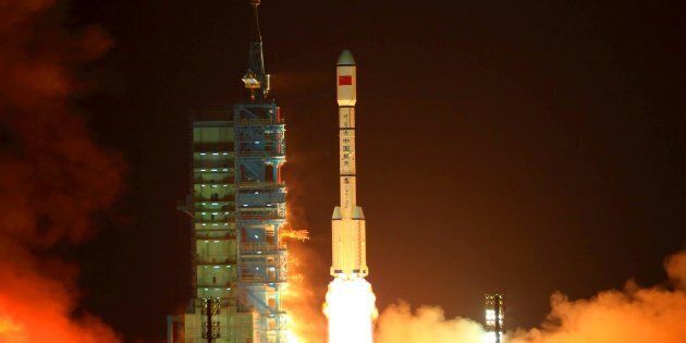 China's rocket carrying the Tiangong-1 module, or 'Heavenly Palace', blasts off from the Jiuquan launch center in Gansu province on Sept. 29, 2011.
