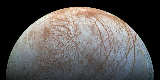 A new mosaic made from images taken by NASA's Galileo spacecraft in the late 1990's is shown of the surface of Jupiter's icy moon, Europa.