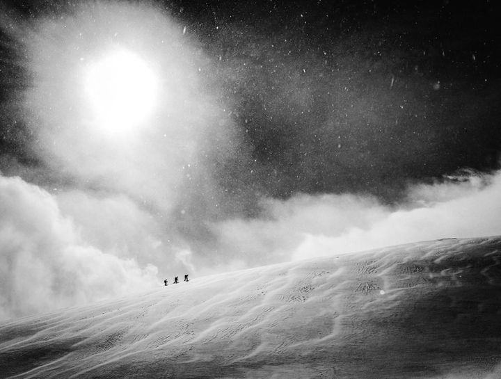 Vegard Aasen's black and white mountaineering image taken in Hakuba, Japan