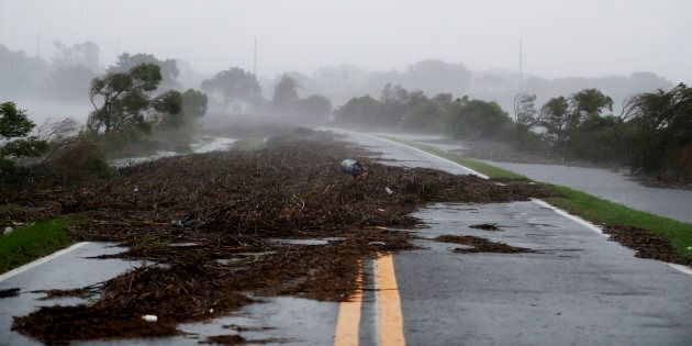 ST. AUGUSTINE, FL - OCTOBER 7: Trees along Interstate 95 bend in the wind as Hurricane Matthew hits in St. Augustine, FL on Friday October 07, 2016. Matthew was downgraded to a Category 3 hurricane overnight, and its storm center hung just offshore as it moved up the Florida coastline, sparing communities its full 120 mph winds. (Photo by Jabin Botsford/The Washington Post via Getty Images)