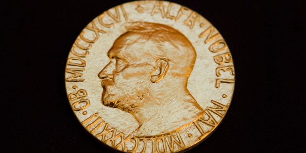 The front of the Nobel medal is seen in this picture from Dec. 8, 2010.