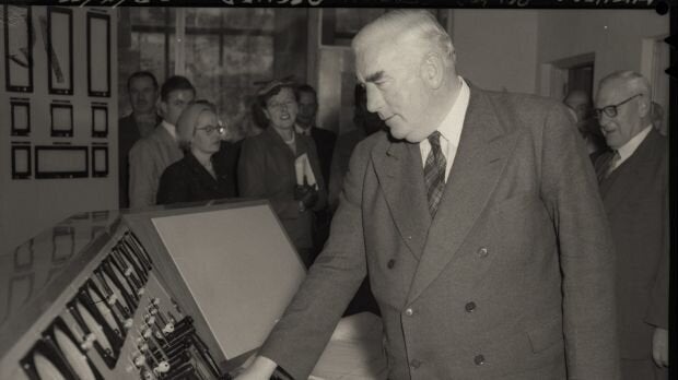 Prime Minister Robert Menzies opens Guthega Power Station, part of the Snowy River scheme