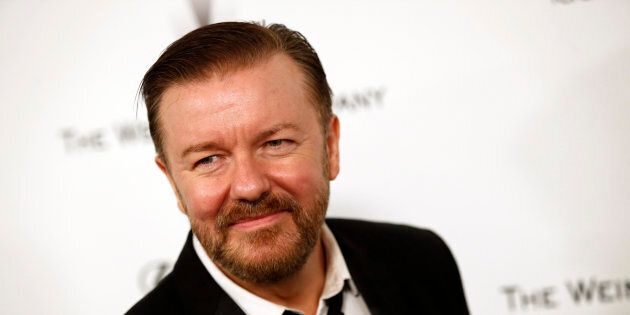Actor Ricky Gervais arrives at the Weinstein Netflix after party after the 72nd annual Golden Globe Awards in Beverly Hills, California January 11, 2015. REUTERS/Patrick T. Fallon (UNITED STATES - Tags: ENTERTAINMENT) (GOLDENGLOBES-PARTIES)