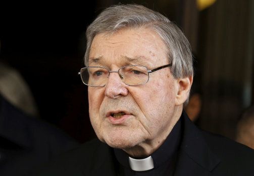 Australian Cardinal George Pell speaks to journalists at the end of a meeting with the sex abuse victims at the Quirinale hotel in Rome.