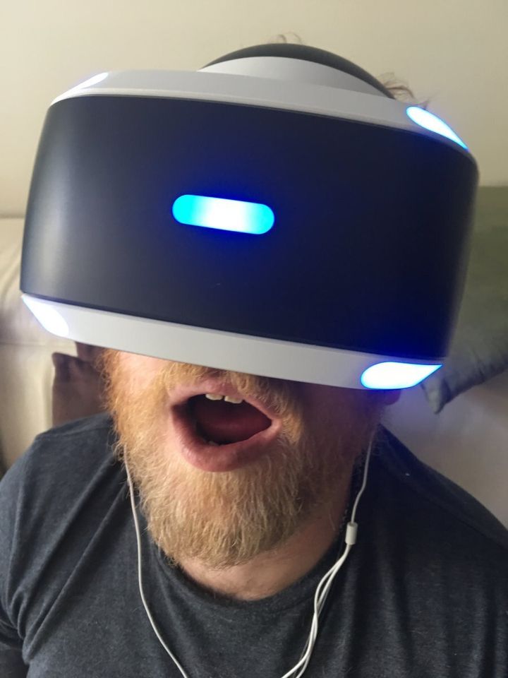 The face of a cynic -- Huffington Post journalist Eoin Blackwell survives a shark attack in Playstation VR's Scavenger's Odyssey