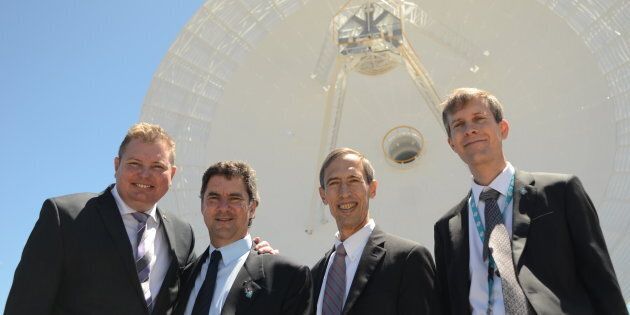 Assistant Science Minister Craig Laundy, CSIRO Chief Executive Dr Larry Marshall, JPL Deputy Director Lt. Gen. Larry James and CSIRO Astronomy and Space Science Director Dr Douglas Bock