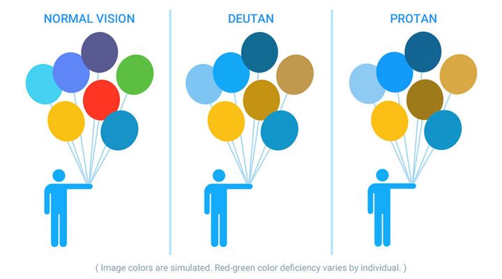 This chart shows the difference between the two types of colour blindness.