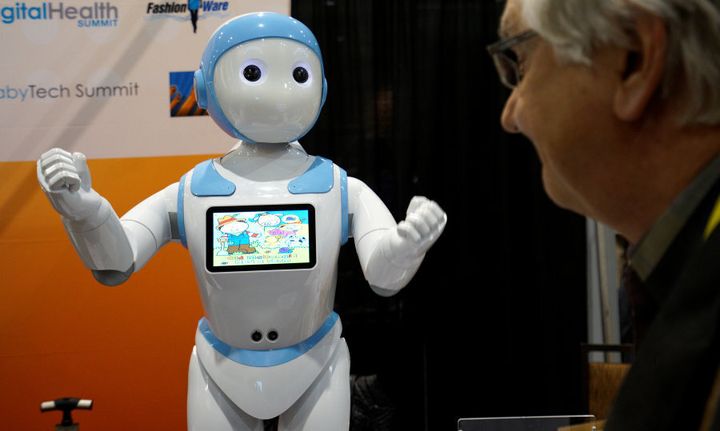 An Avatar iPal robot for children, eldercare and retail applications is on show at CES in Las Vegas in 2017.
