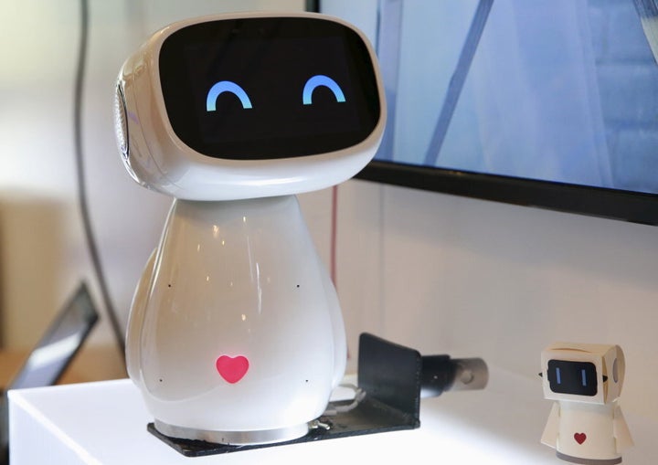 Baidu, a Chinese web compnay -- one of the largest in the world -- dispays the robot Xiaodu. It's an artificial intelligent robot which has access to the company's search engine database and can respond to voice commands.