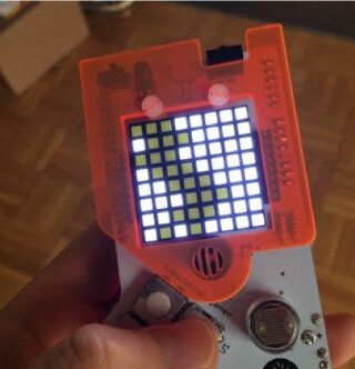 Children can easily learn to make their own games. Here's a dot racer game made by a child using the DIY Gamer Kit.