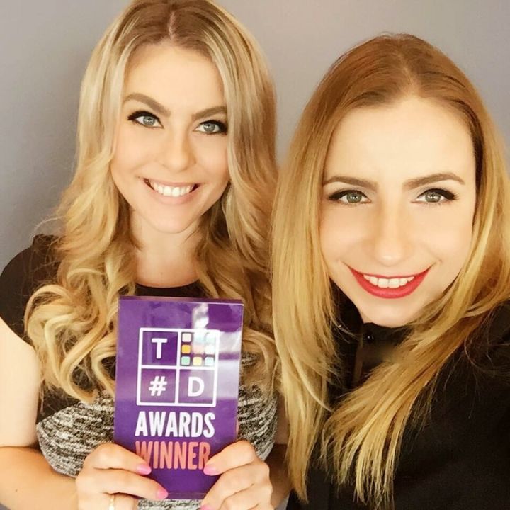 Gemma Lloyd (left) and Valeria Ignatieva with their Leaders In Advertising award at the 2016 Tech Diversity Awards.
