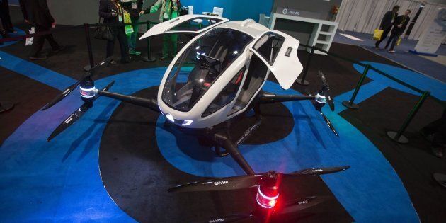 An Ehang 184 autonomous personal helicopter is displayed during the 2017 Consumer Electronic Show (CES) in Las Vegas, Nevada, Jan. 6, 2017.