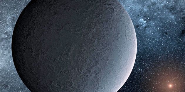 This artists concept depicts an iceball exoplanet designated OGLE-2016-BLG-1195Lb discovered with a technique called microlensing
