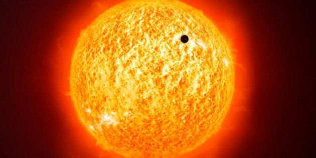 This is a public domain image showing the planet Mercury crossing our sun The picture is from a company called Pixabay that allows users free range to use any of their images for any purposes