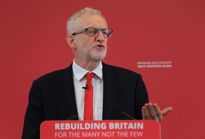 Labour leader Jeremy Corbyn at his party's European election campaign launch on Thursday 