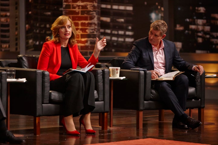 Naomi Simson on the set of The Shark Tank with Glen Richards.