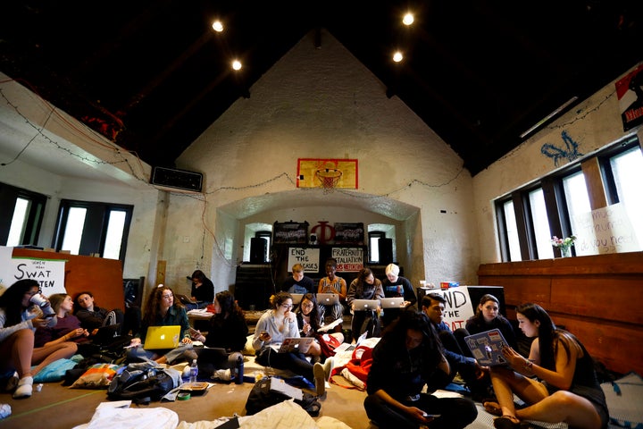 Protesting Swarthmore College students stage a sit-in at the Phi Psi fraternity house on April 29. 