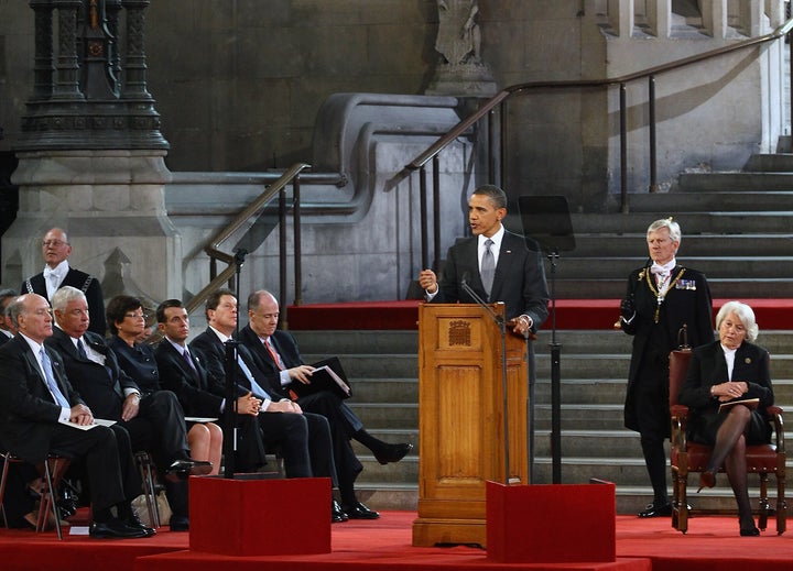 Barack Obama addresses members of parliament in Westminster Hall in 2011. 