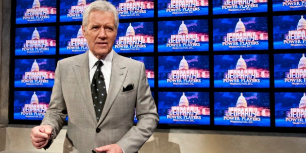 WASHINGTON, DC - APRIL 21: Alex Trebek speaks during a rehearsal before a taping of Jeopardy! Power Players Week at DAR Constitution Hall on April 21, 2012 in Washington, DC. (Photo by Kris Connor/Getty Images)