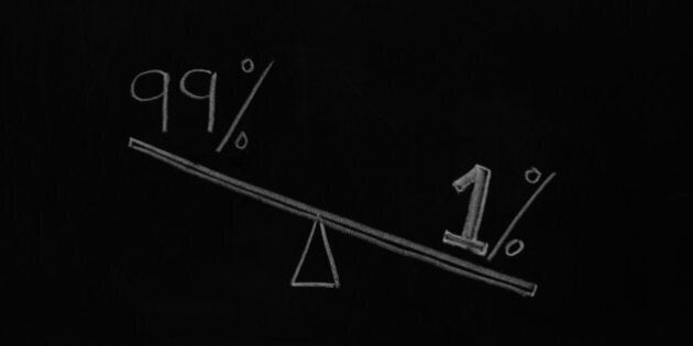 concept photo showing heavy weight 1% and light weight 99%. This demonstrates inequality of wealth distrubution in USA