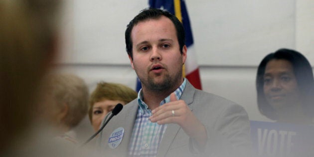 Josh Duggar, executive director of FRC Action, speaks in favor the Pain-Capable Unborn Child Protection Act at the Arkansas state Capitol in Little Rock, Ark., Friday, Aug. 29, 2014. (AP Photo/Danny Johnston)