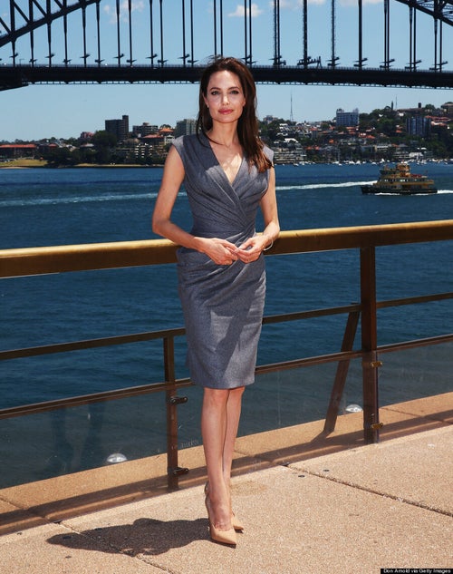 sachin and babi light blue dress Angelina Jolie Gets An Hourglass Figure In Versace Dress