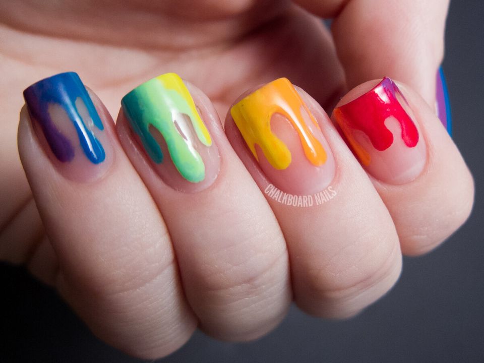 Rainbow Drip Gradient Nail Art