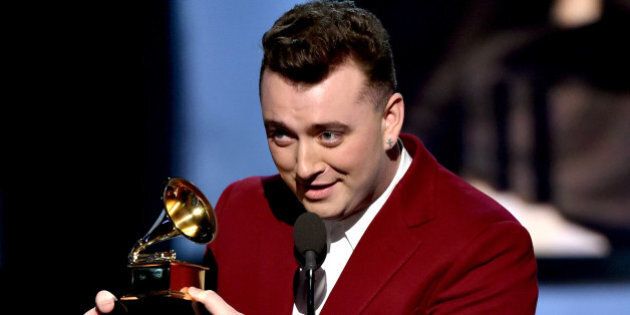 LOS ANGELES, CA - FEBRUARY 08: Recording artist Sam Smith speaks onstage during The 57th Annual GRAMMY Awards at the STAPLES Center on February 8, 2015 in Los Angeles, California. (Photo by Kevin Winter/WireImage)