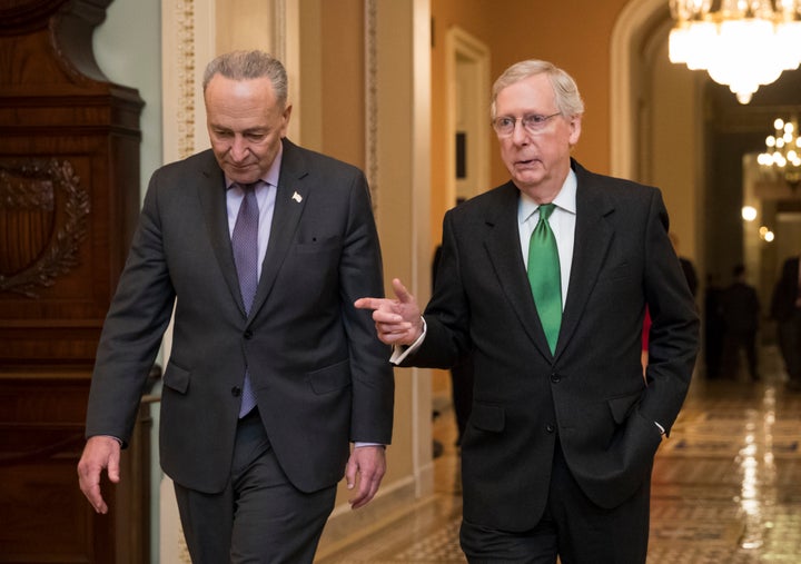 Senate Minority Leader Chuck Schumer (D-N.Y.), left, and Senate Majority Leader Mitch McConnell (R-Ky.) have been at odds over appointments to financial regulatory agencies.