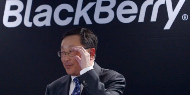 Blackberry's Exectutive Chairman and CEO John Chen speaks during a presentation at the Mobile World Congress wireless show in Barcelona, Spain, Tuesday, March 3, 2015. BlackBerry will launch four new smartphones this year and a new package of cross-platform applications as it continues its