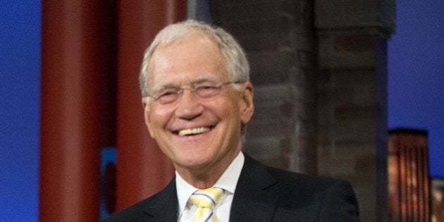 FILE - In this May 4, 2015 file photo, host David Letterman smiles during a break at a taping of