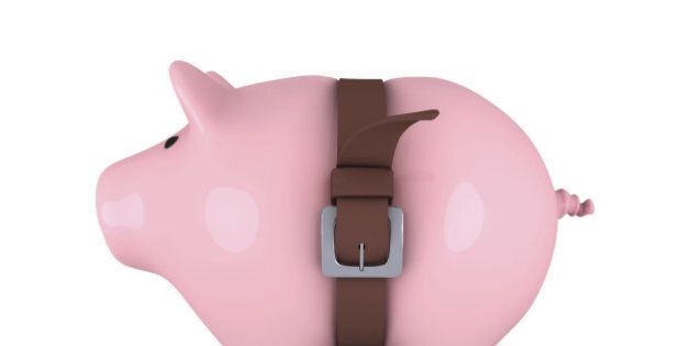 Piggy bank with belt tighten