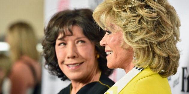 LOS ANGELES, CA - APRIL 29: Actors Lily Tomlin and Jane Fonda attend the premiere of Netflix's 'Grace and Frankie' at Regal Cinemas L.A. Live on April 29, 2015 in Los Angeles, California. (Photo by Alberto E. Rodriguez/Getty Images)