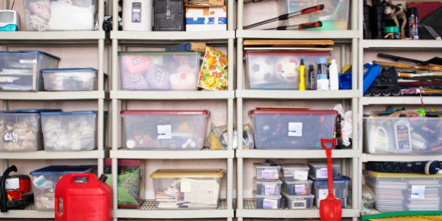 Plastic Boxes on Shelves